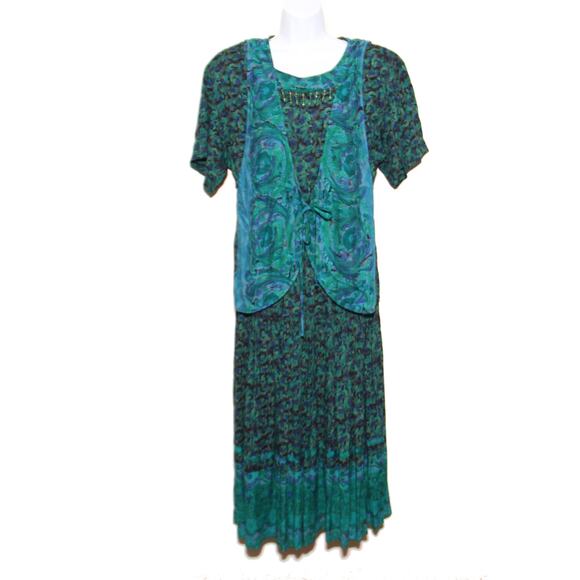 Vintage Carole Little Floral Midi Dress with Vest Size 6 Tiered skirt - Picture 1 of 11